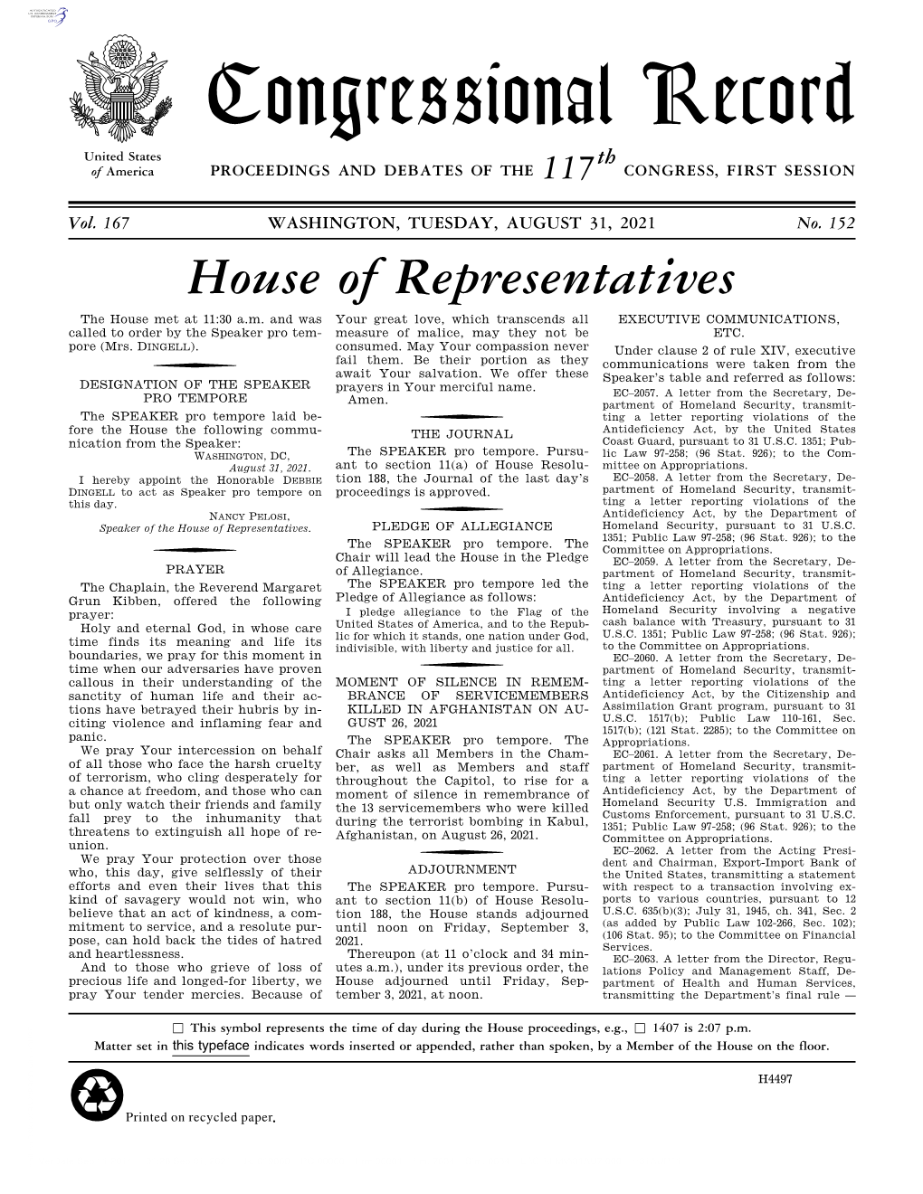 Congressional Record United States Th of America PROCEEDINGS and DEBATES of the 117 CONGRESS, FIRST SESSION