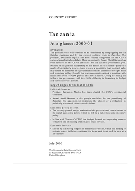 Tanzania at a Glance: 2000-01