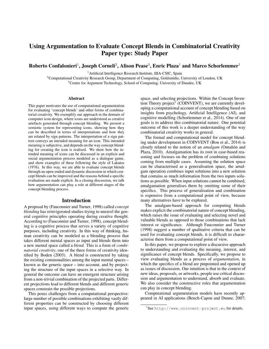 Using Argumentation to Evaluate Concept Blends in Combinatorial Creativity Paper Type: Study Paper