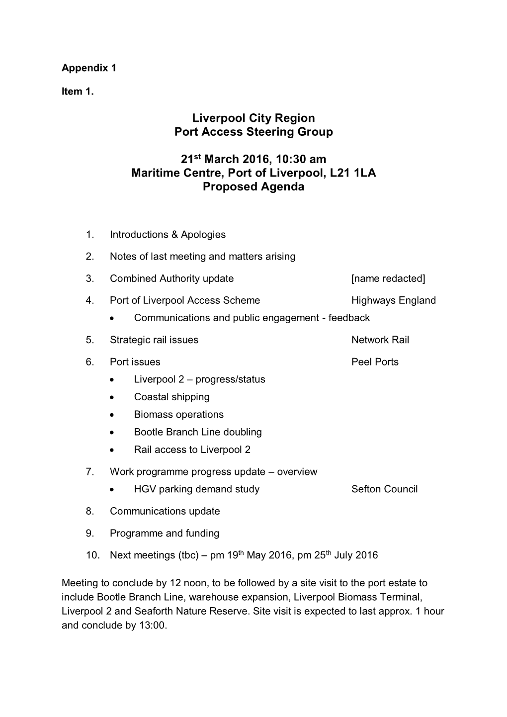 Liverpool City Region Port Access Steering Group 21St March 2016