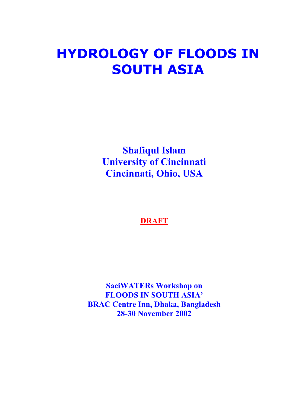 The Hydrology of Floods