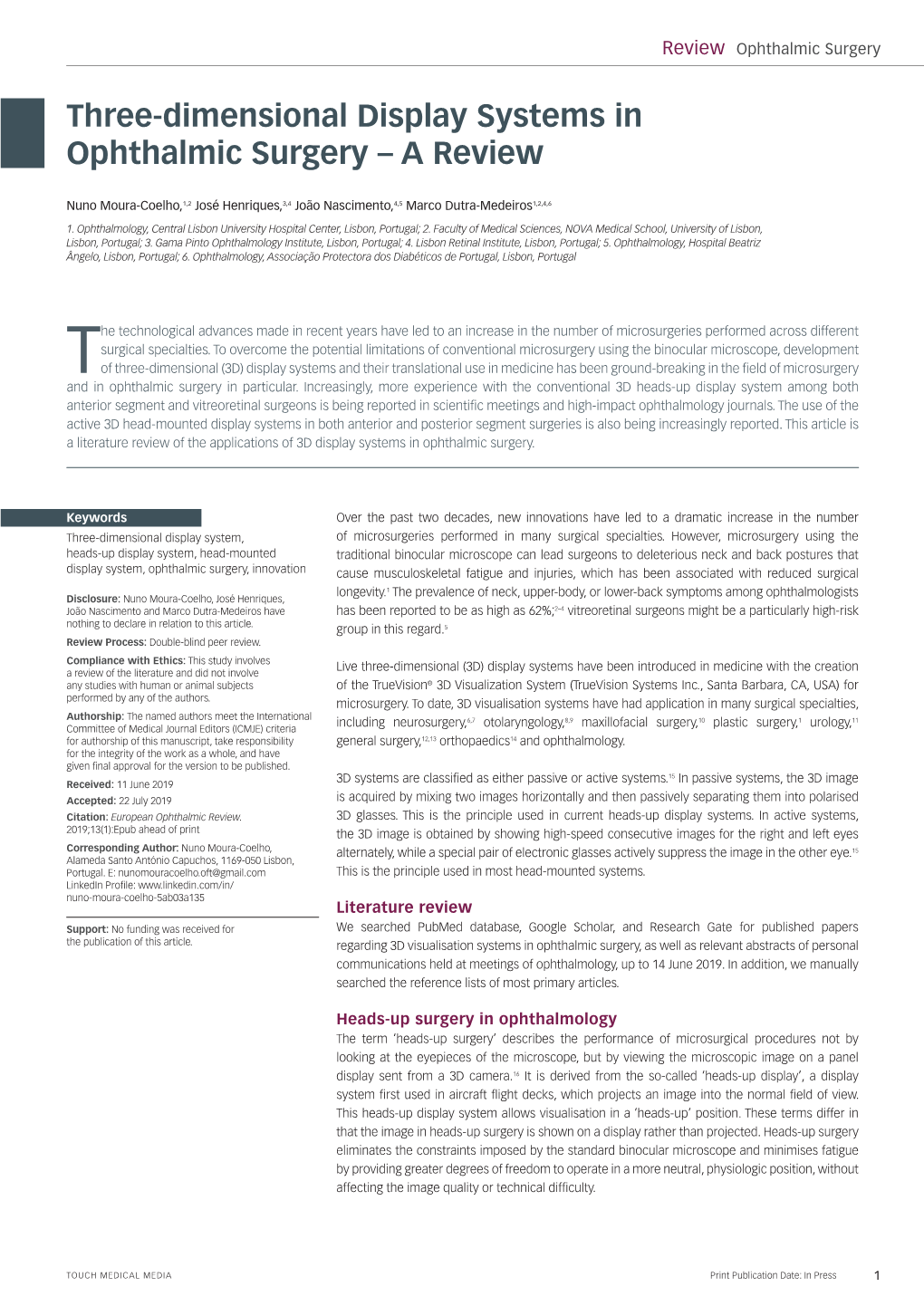 Three-Dimensional Display Systems in Ophthalmic Surgery – a Review