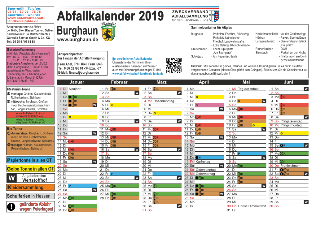 Abfallkalender 2019 ABFALLSAMMLUNG