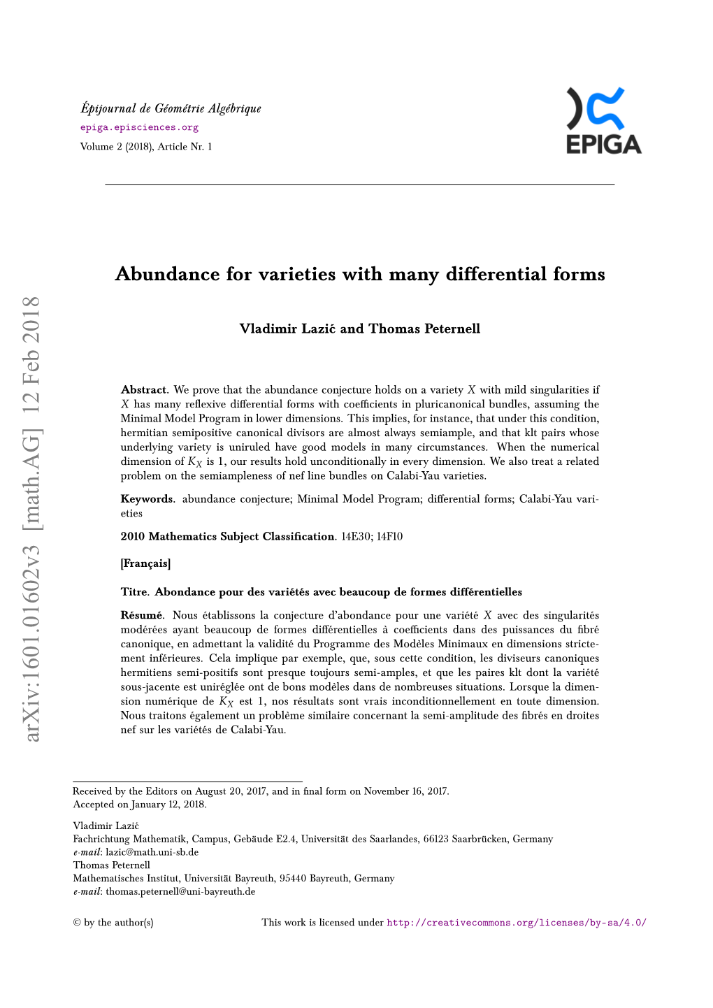 Arxiv:1601.01602V3 [Math.AG] 12 Feb 2018