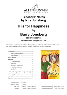 H Is for Happiness Barry Jonsberg