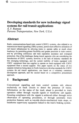 Developing Standards for New Technology Signal Systems for Rail Transit Applications