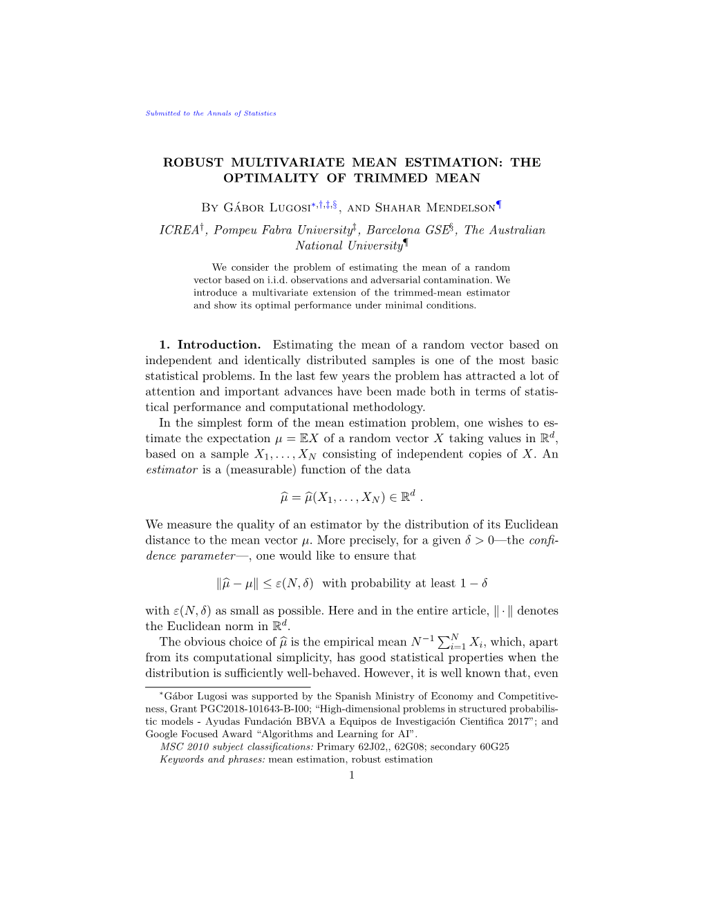 Robust Multivariate Mean Estimation: the Optimality of Trimmed Mean