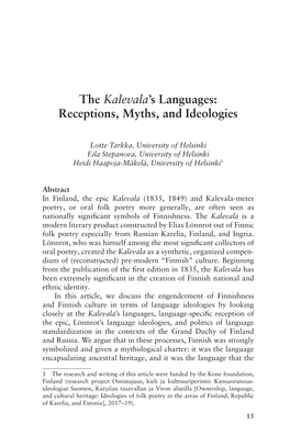 The Kalevala's Languages: Receptions, Myths, and Ideologies