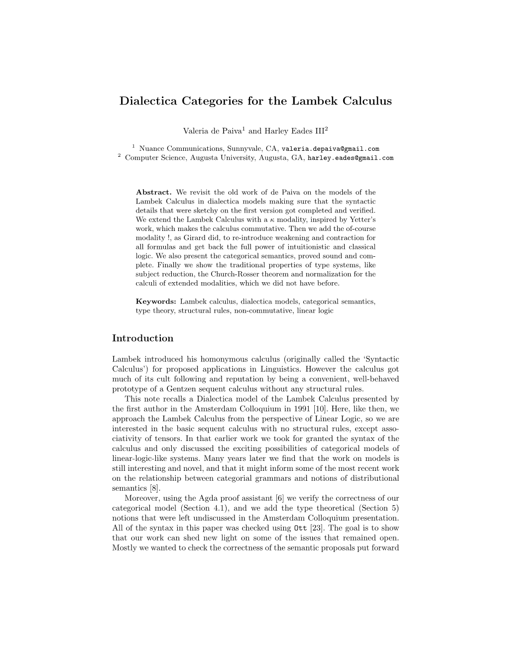 Dialectica Categories for the Lambek Calculus