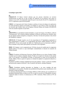 Cronología Agosto 2011 01. PARAGUAY: El Banco Central