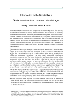 Introduction to the Special Issue Trade, Investment and Taxation