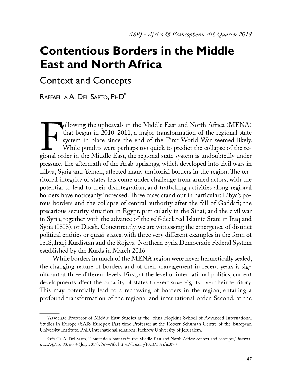 Contentious Borders in the Middle East and North Africa Context and Concepts