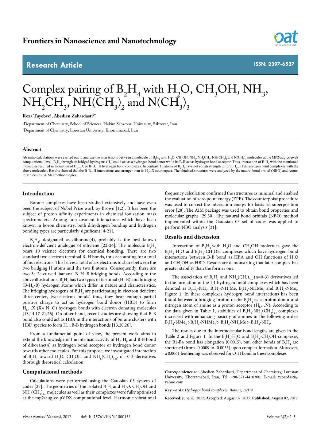 Complex Pairing of B2H4 with H2O, CH3OH, NH3