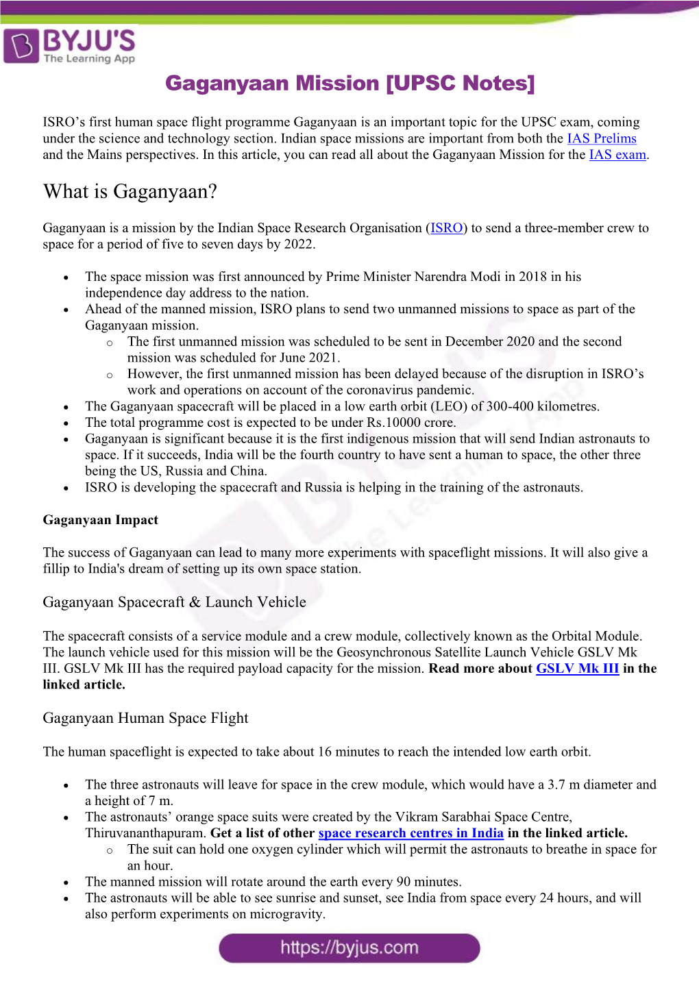 Gaganyaan Mission [UPSC Notes]