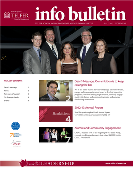 Our Ambition Is to Keep Raising the Bar 2012-13 Annual Report Alumni And