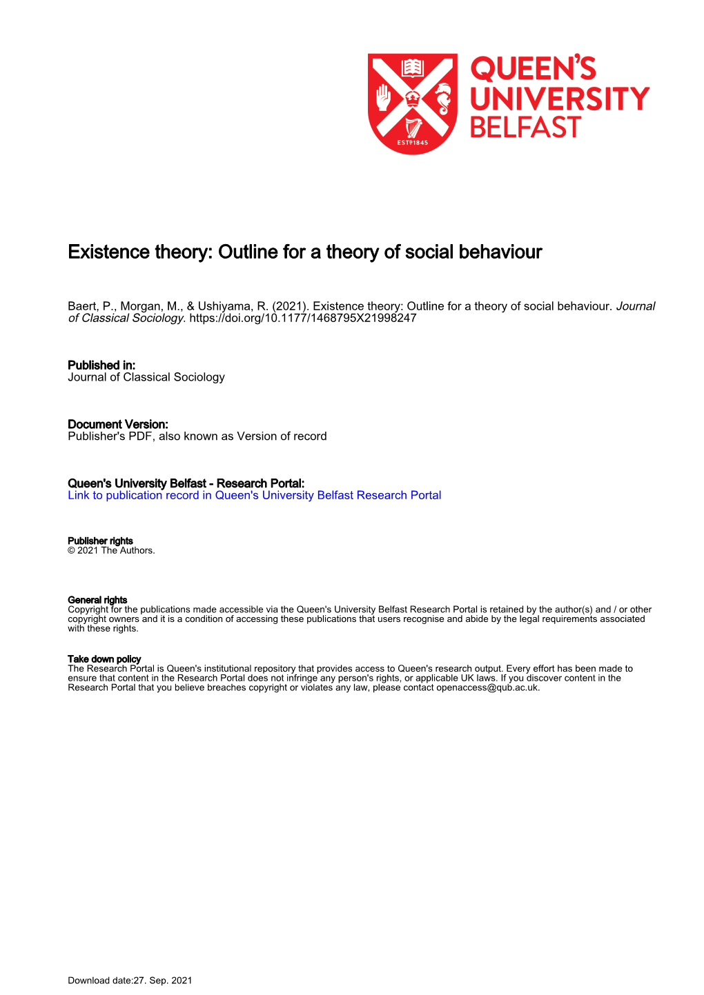 Existence Theory: Outline for a Theory of Social Behaviour
