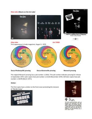 Elton John's Albums on the UNI Label