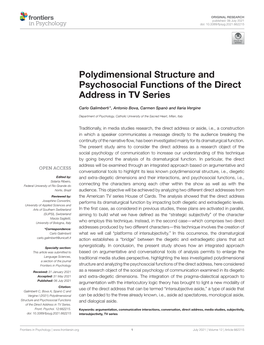 Polydimensional Structure and Psychosocial Functions of the Direct Address in TV Series