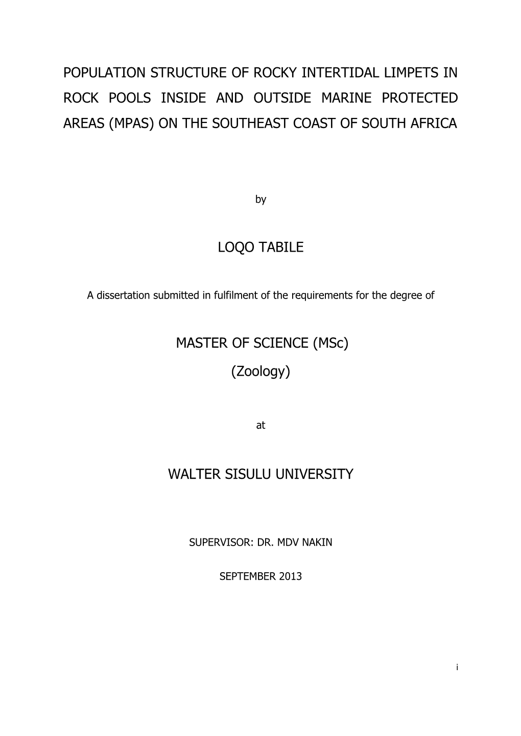 Population Structure of Rocky Intertidal Limpets in Rock Pools Inside and Outside Marine Protected Areas (Mpas) on the Southeast Coast of South Africa