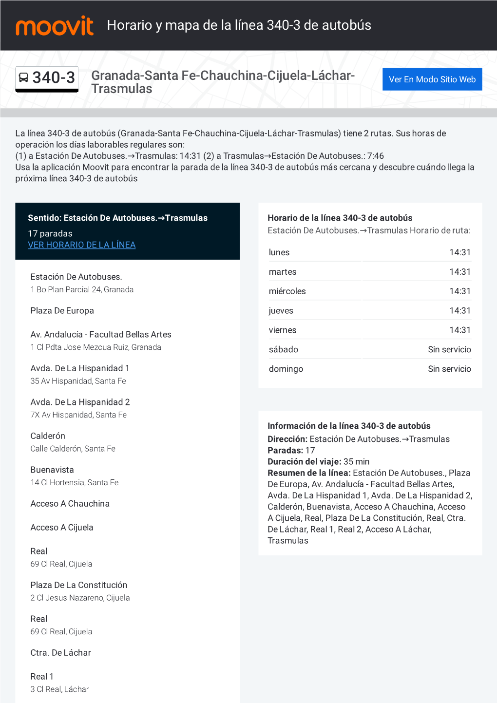 PDF: Horario De 340-3, Paradas Y Mapa