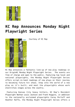 KC Rep Announces Monday Night Playwright Series