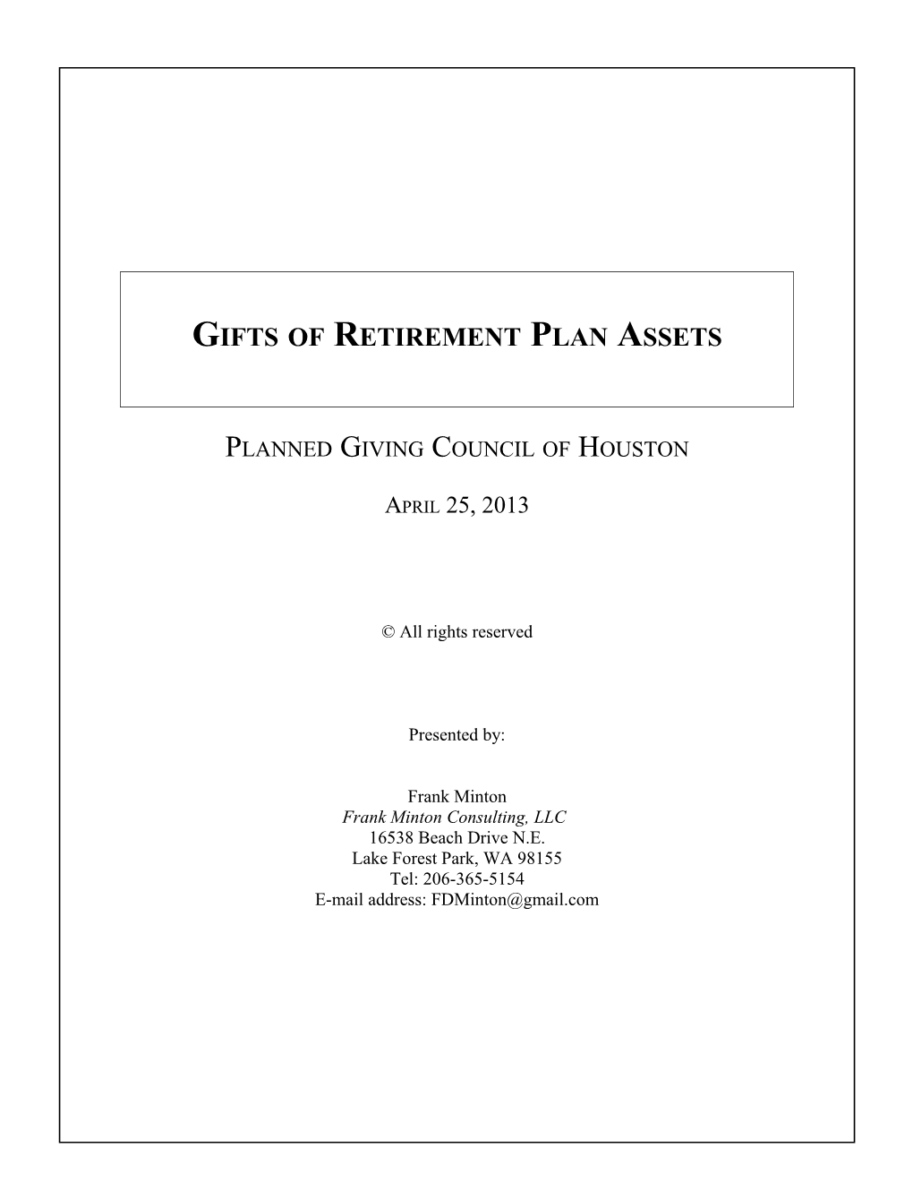 Gifts of Retirement Plan Assets