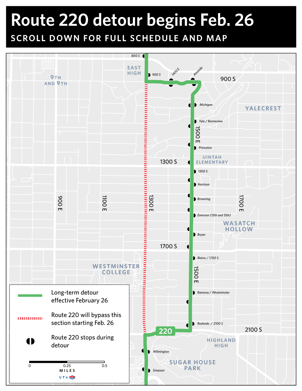 Route 220 Detour Begins Feb. 26 SCROLL DOWN for FULL SCHEDULE and MAP