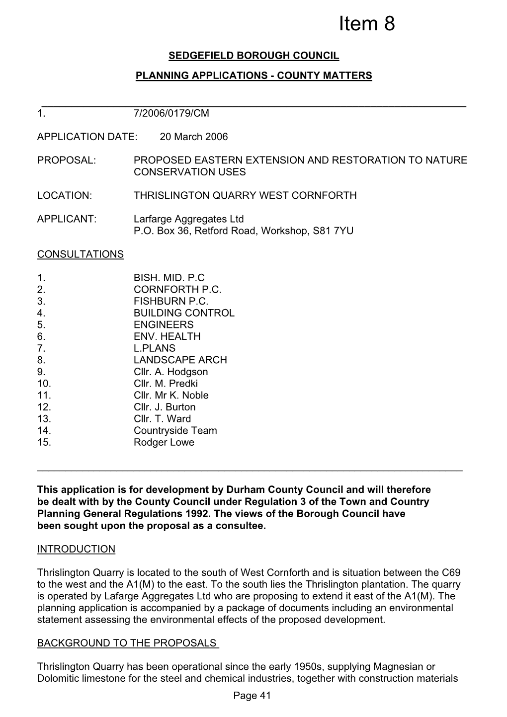 Consultations from Durham County