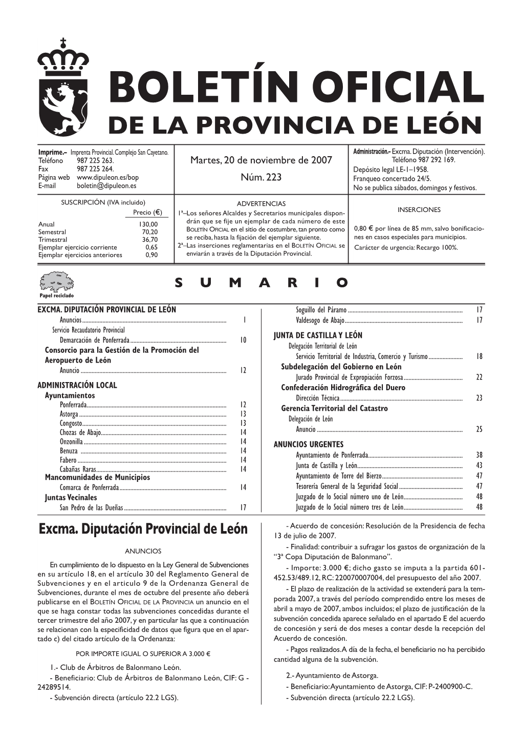 Boletín Oficial De La Provincia De León