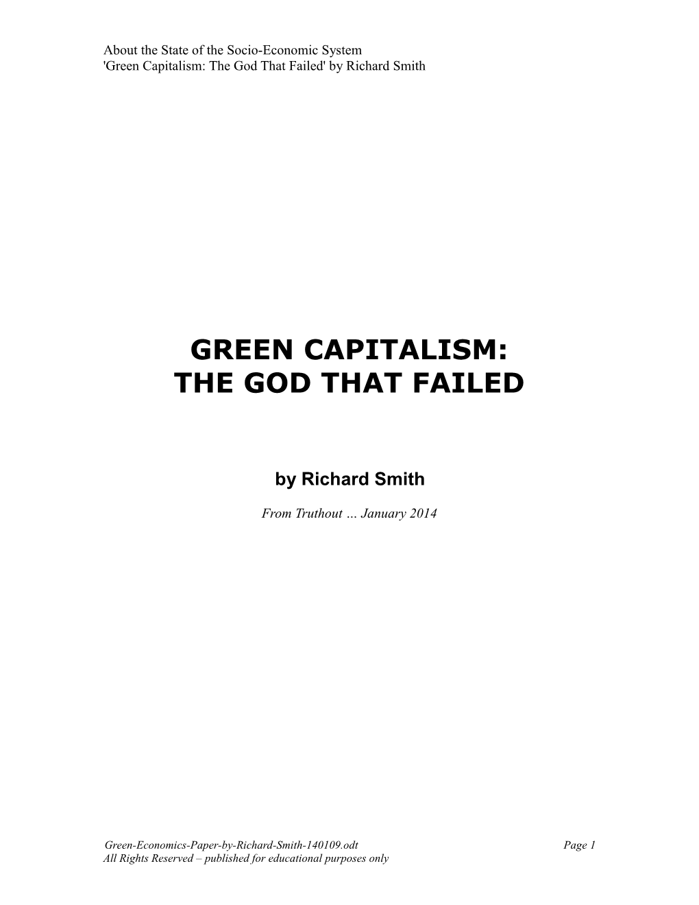 Green Capitalism: the God That Failed' by Richard Smith