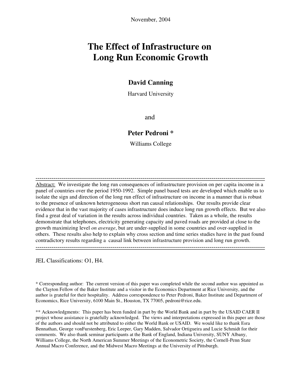 The Effect of Infrastructure on Long-Run Economic Growth