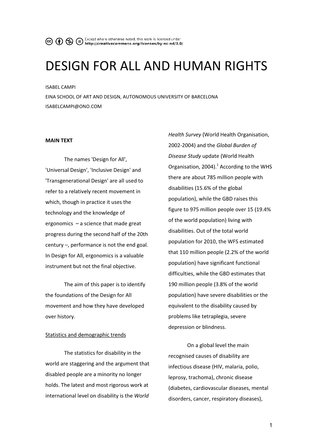 Campi, Isabel DESIGN for ALL and HUMAN RIGHTS