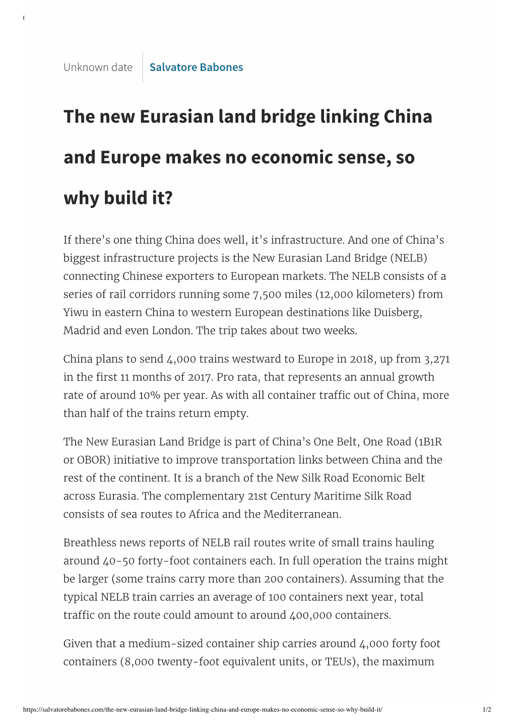 The New Eurasian Land Bridge Linking Ch..., So Why Build It? | Salvatore