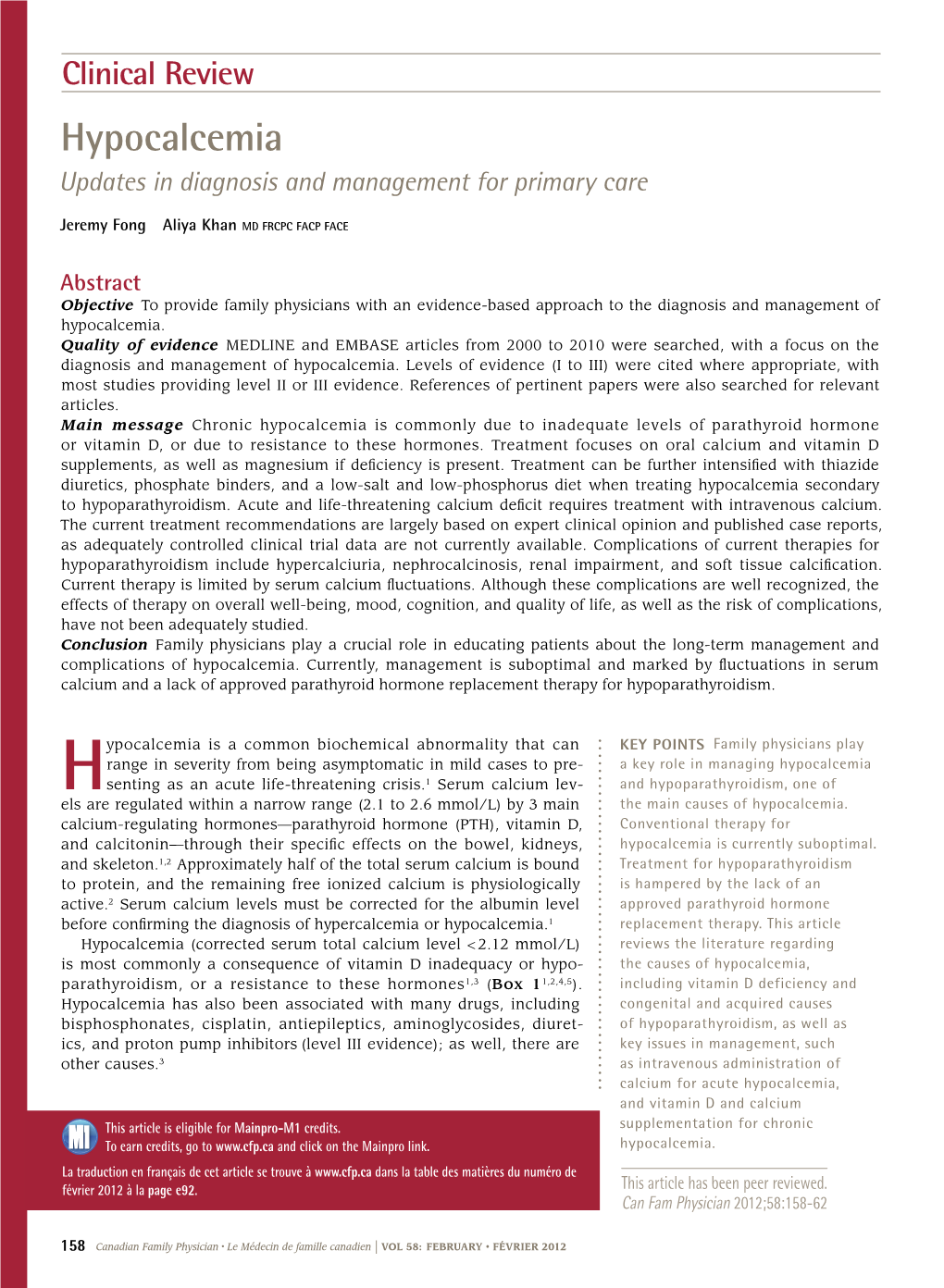 Hypocalcemia Updates in Diagnosis and Management for Primary Care