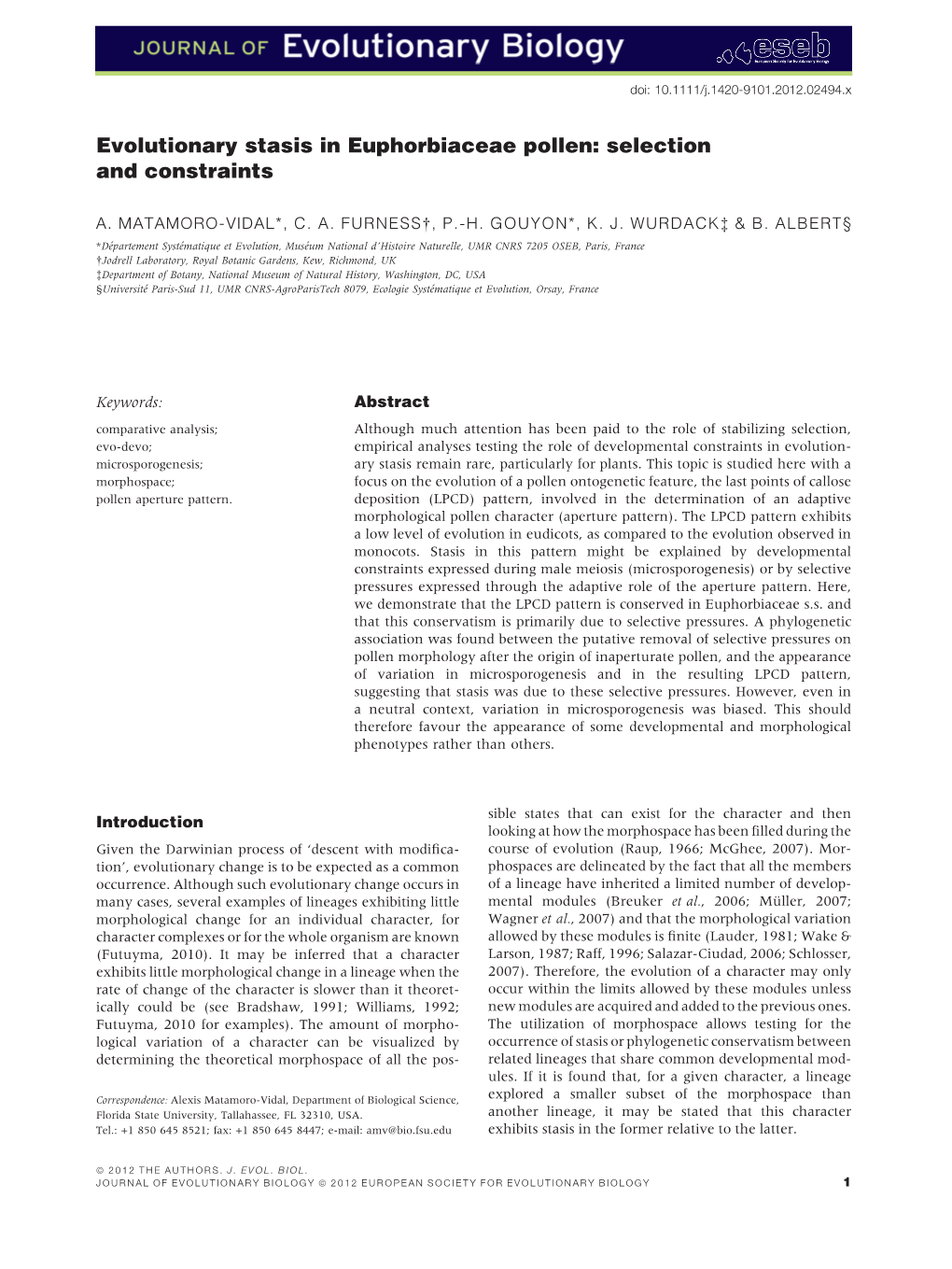 Evolutionary Stasis in Euphorbiaceae Pollen: Selection and Constraints