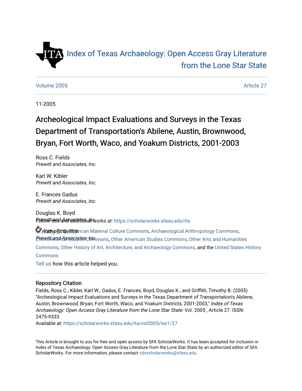 Archeological Impact Evaluations and Surveys in the Texas