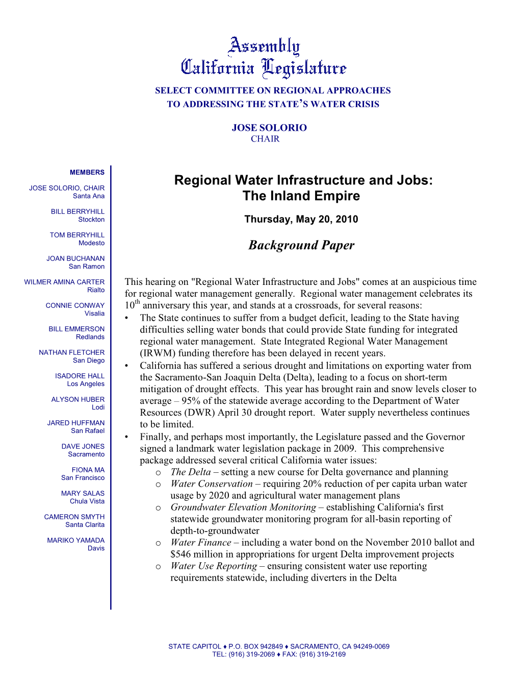 Regional Water Infrastructure and Jobs: the Inland Empire