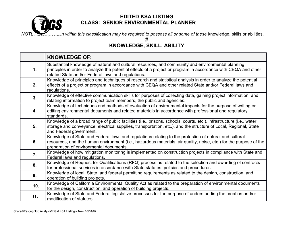 Class: Senior Environmental Planner