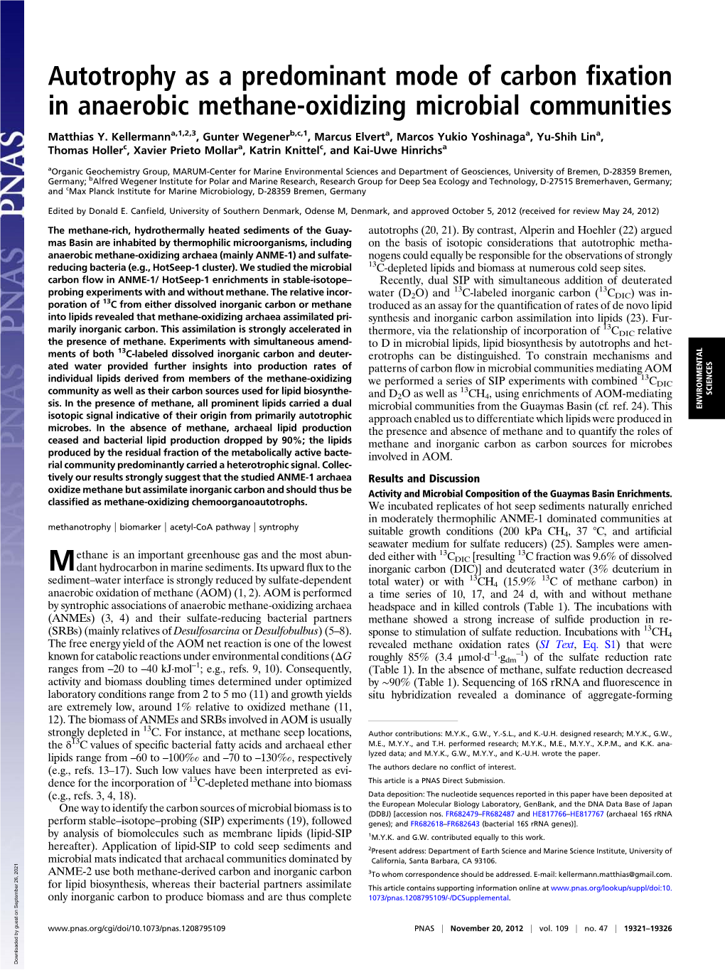 Autotrophy As a Predominant Mode of Carbon Fixation in Anaerobic