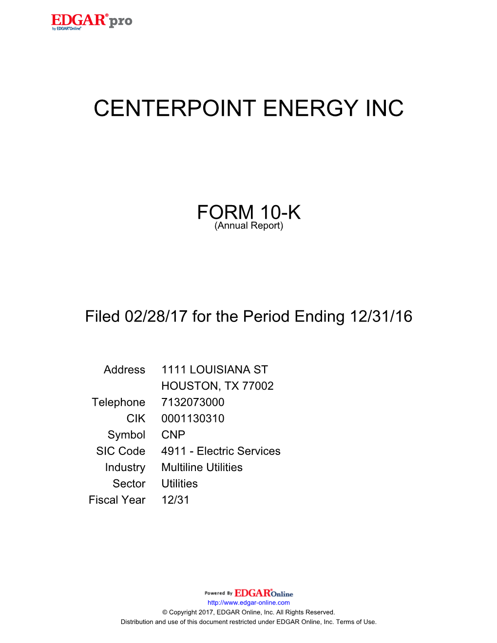 Centerpoint Energy Inc