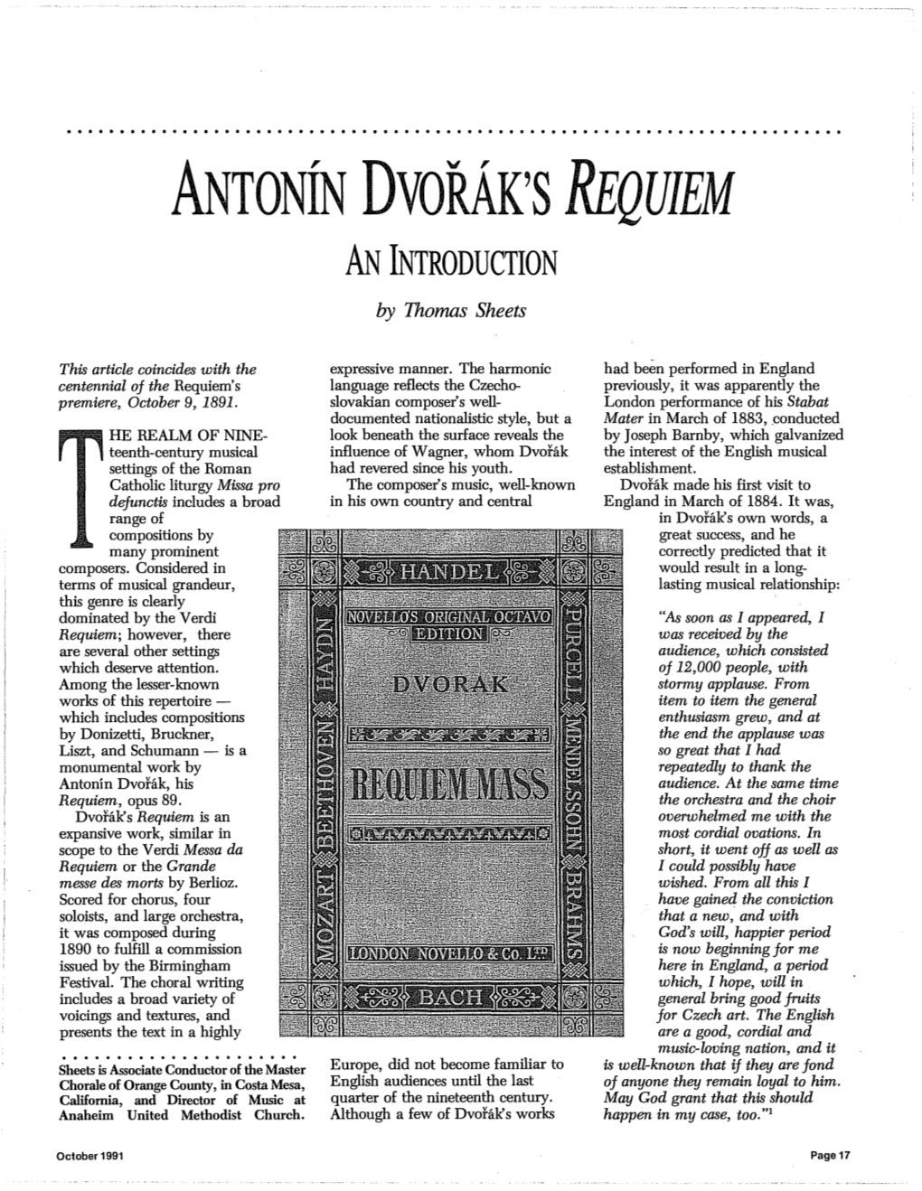 Anronin DVORAK's REQUIEM an INTRODUCTION by Thomas Sheets