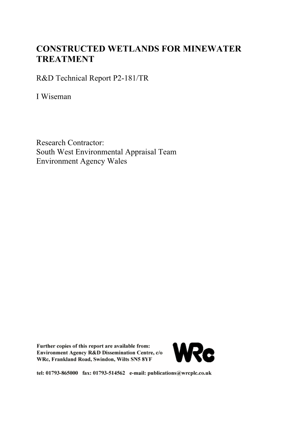 Constructed Wetlands for Minewater Treatment