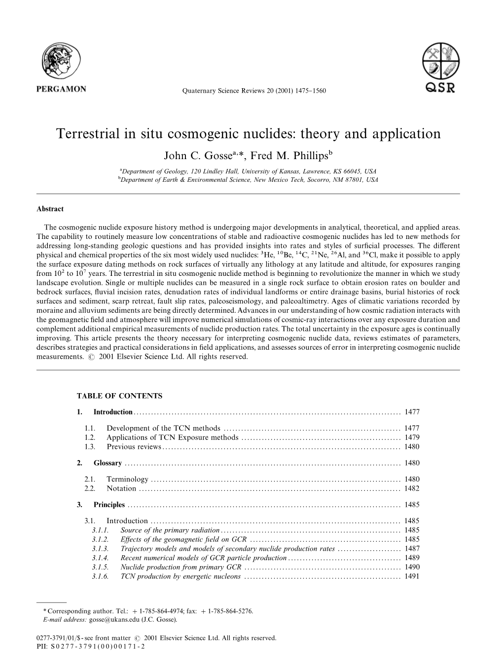 Terrestrial in Situ Cosmogenic Nuclides: Theory and Application John C