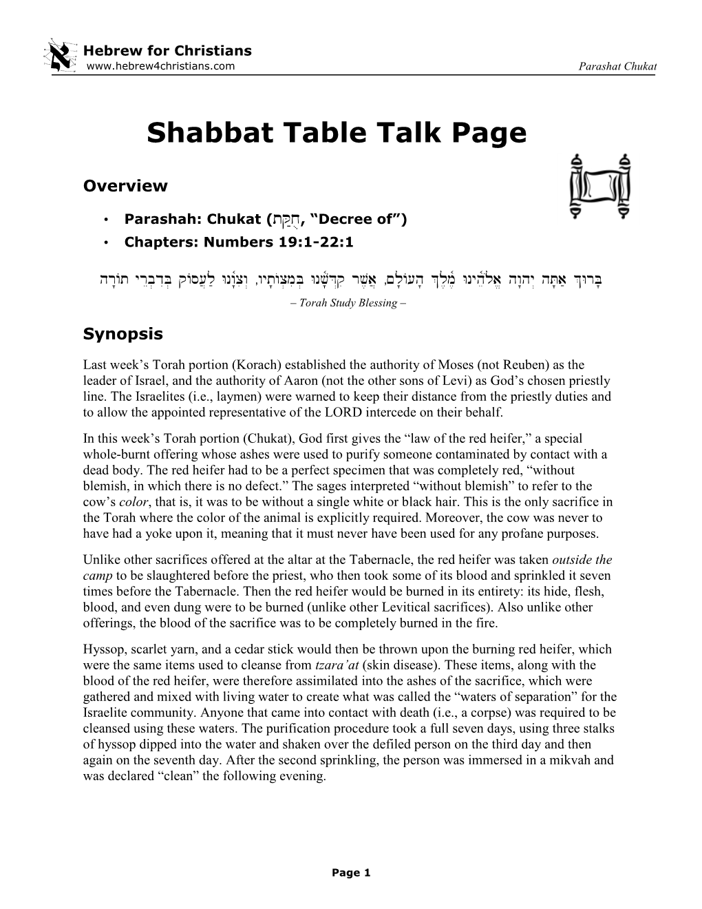 Shabbat Table Talk for Chukat