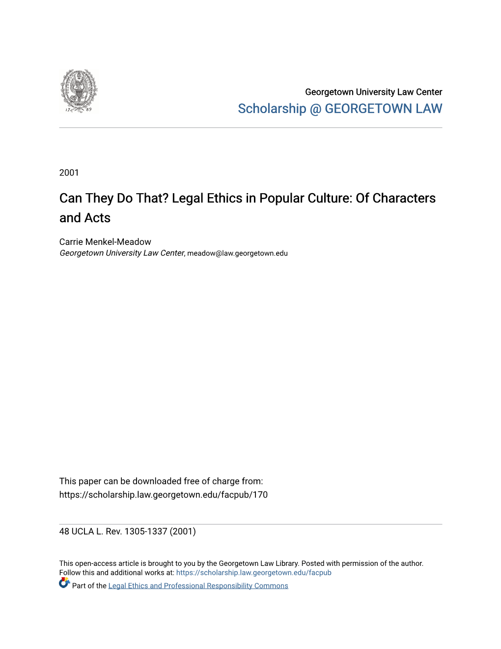 Legal Ethics in Popular Culture: of Characters and Acts