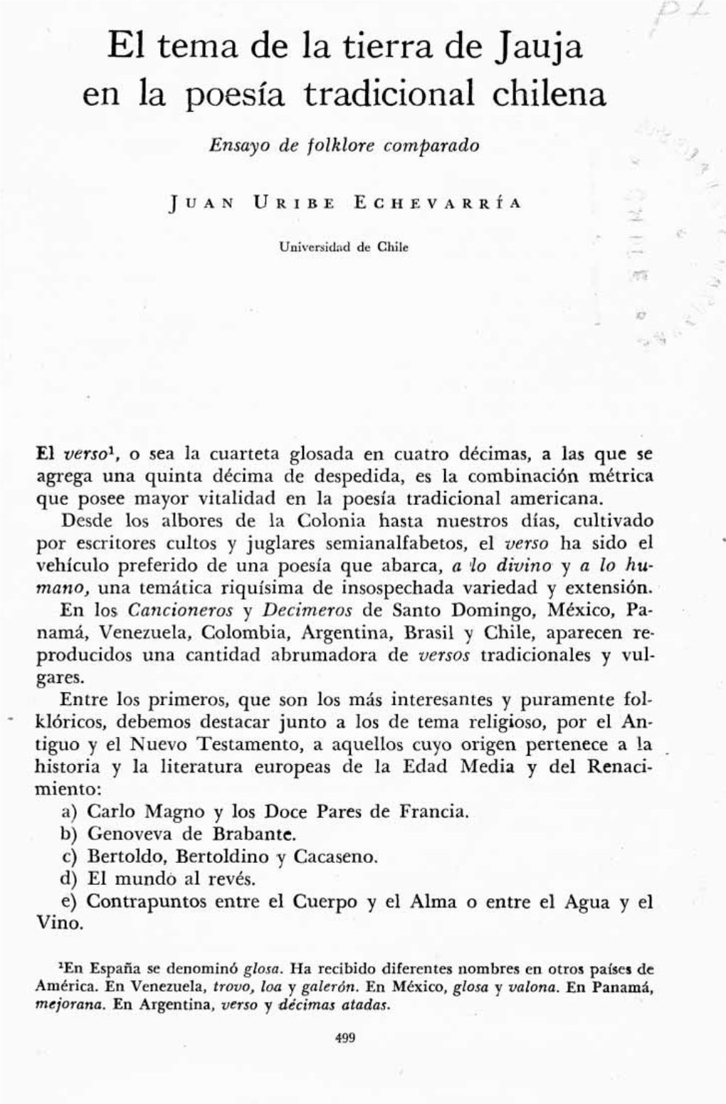 El Tema De La Tierra De En La Poesía Tradicional Jauja Chilena