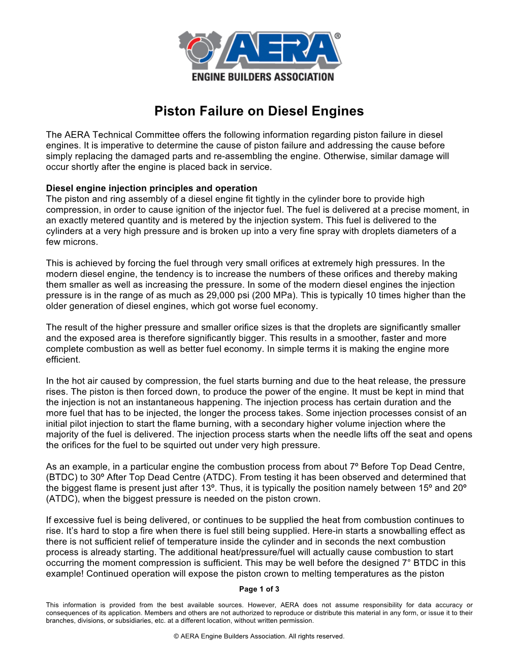 Piston Failure on Diesel Engines