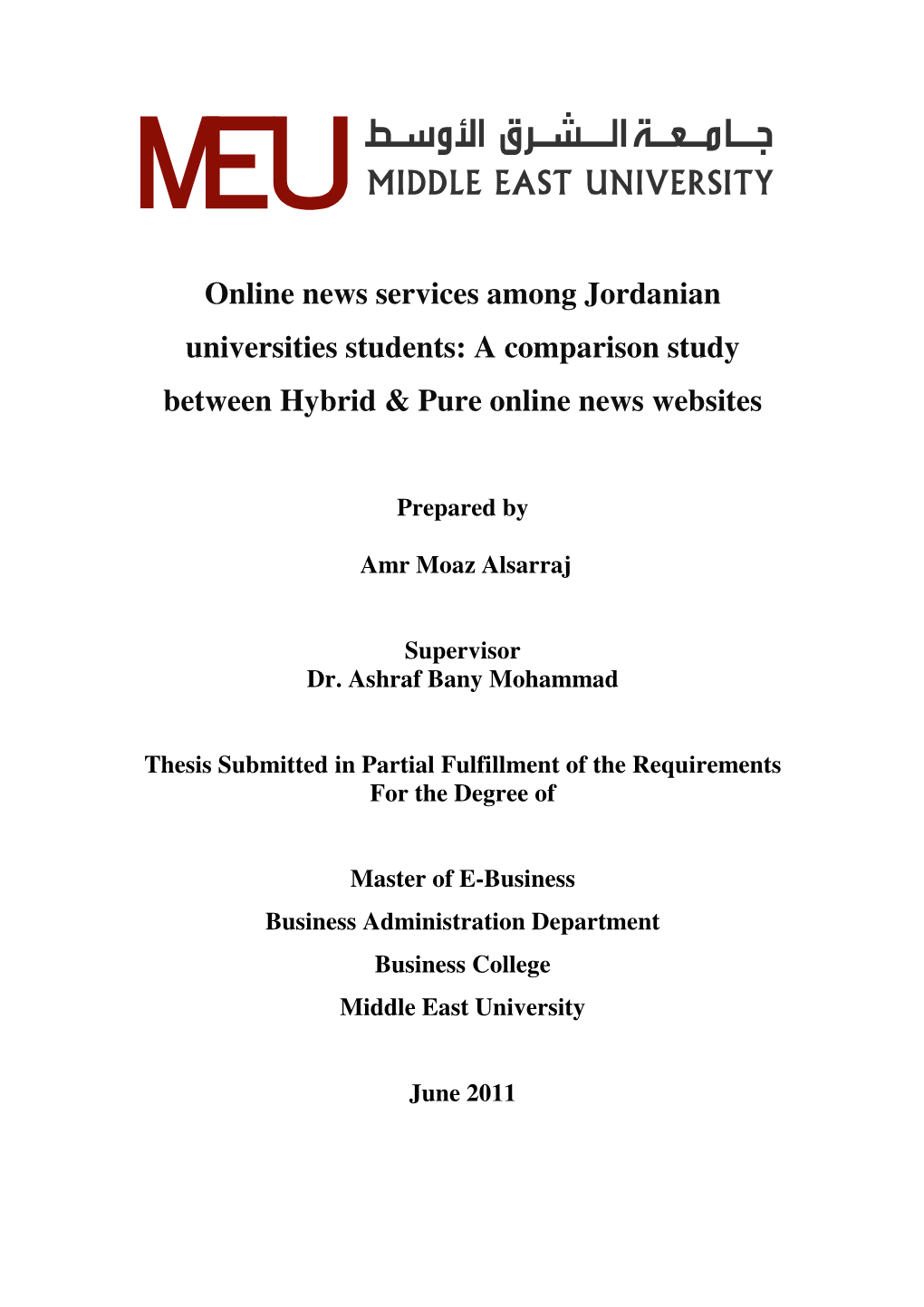 Online News Services Among Jordanian Universities Students: a Comparison Study Between Hybrid & Pure Online News Websites