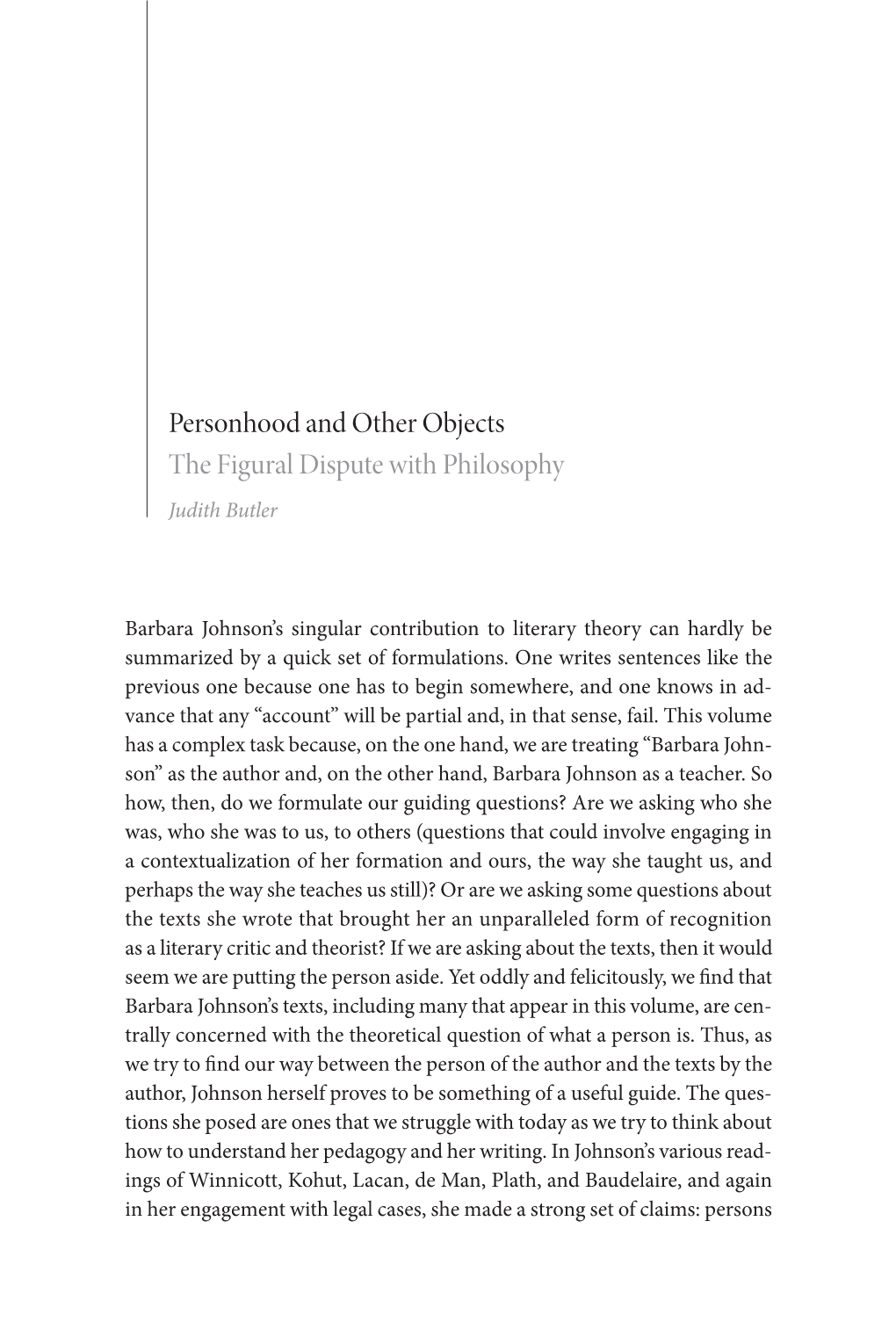 Personhood and Other Objects the Figural Dispute with Philosophy Judith Butler