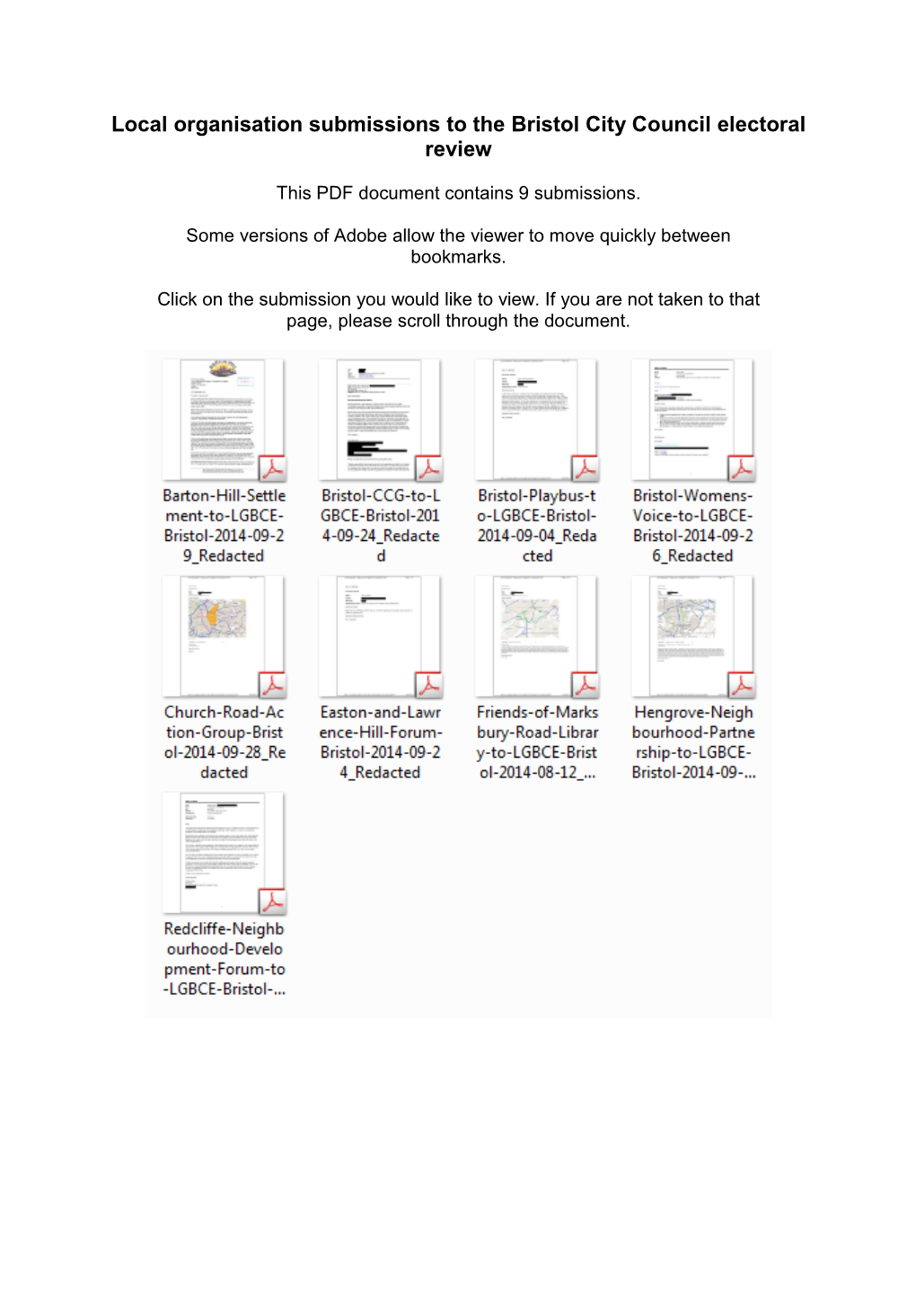 Local Organisation Submissions to the Bristol City Council Electoral Review